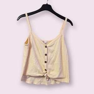 pale yellow button up tie front tank top
